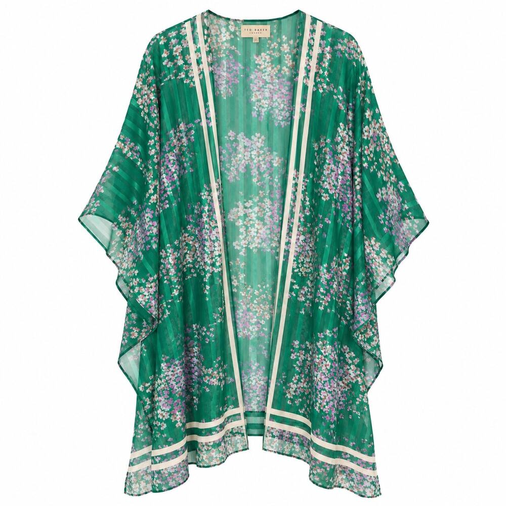 Ted Baker Serendipity Floral Sheer Kimono Cover Up Green Pink Womens One Size